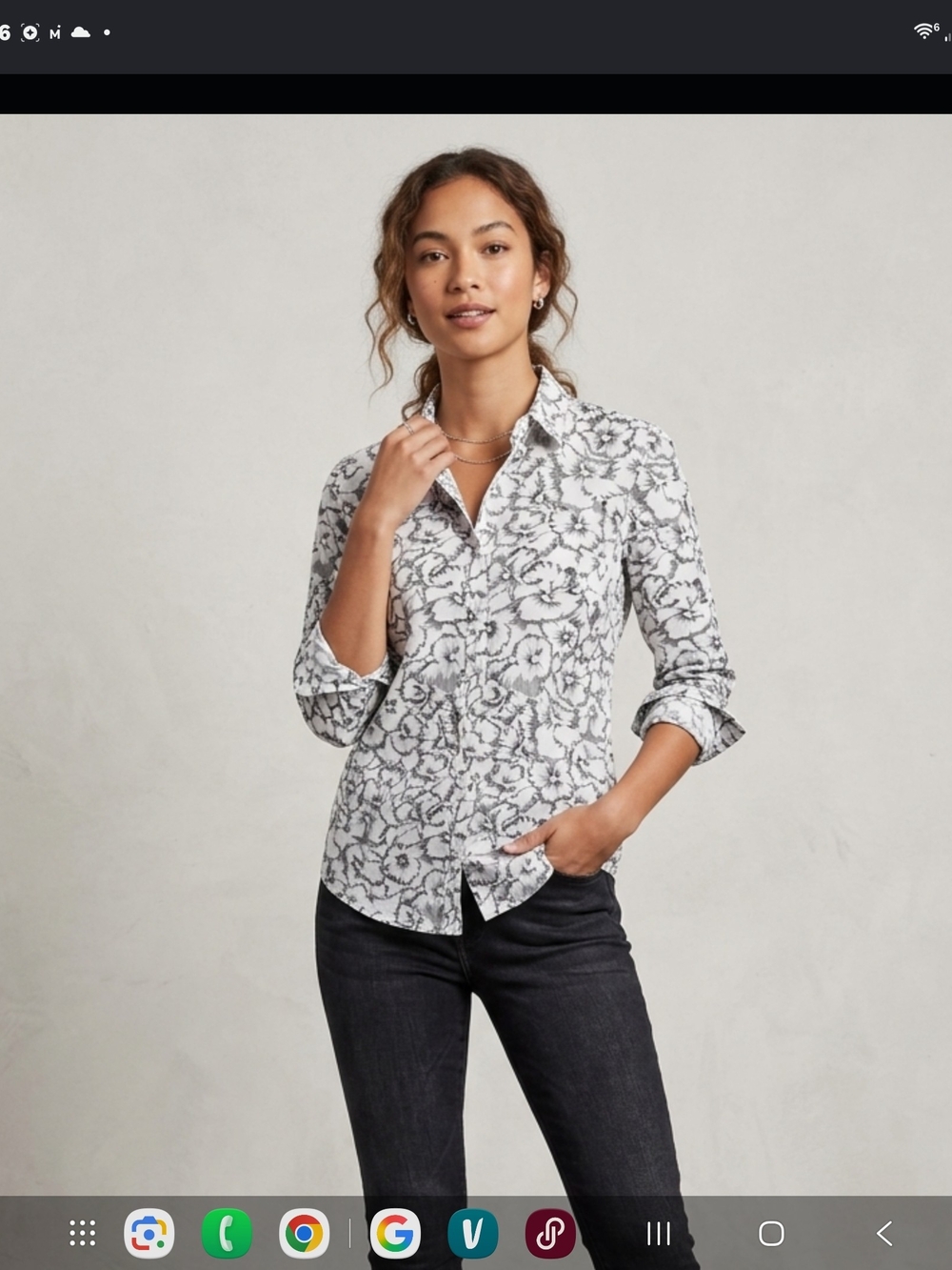 Banana Republic White Button-Down Shirt with Black Floral Print